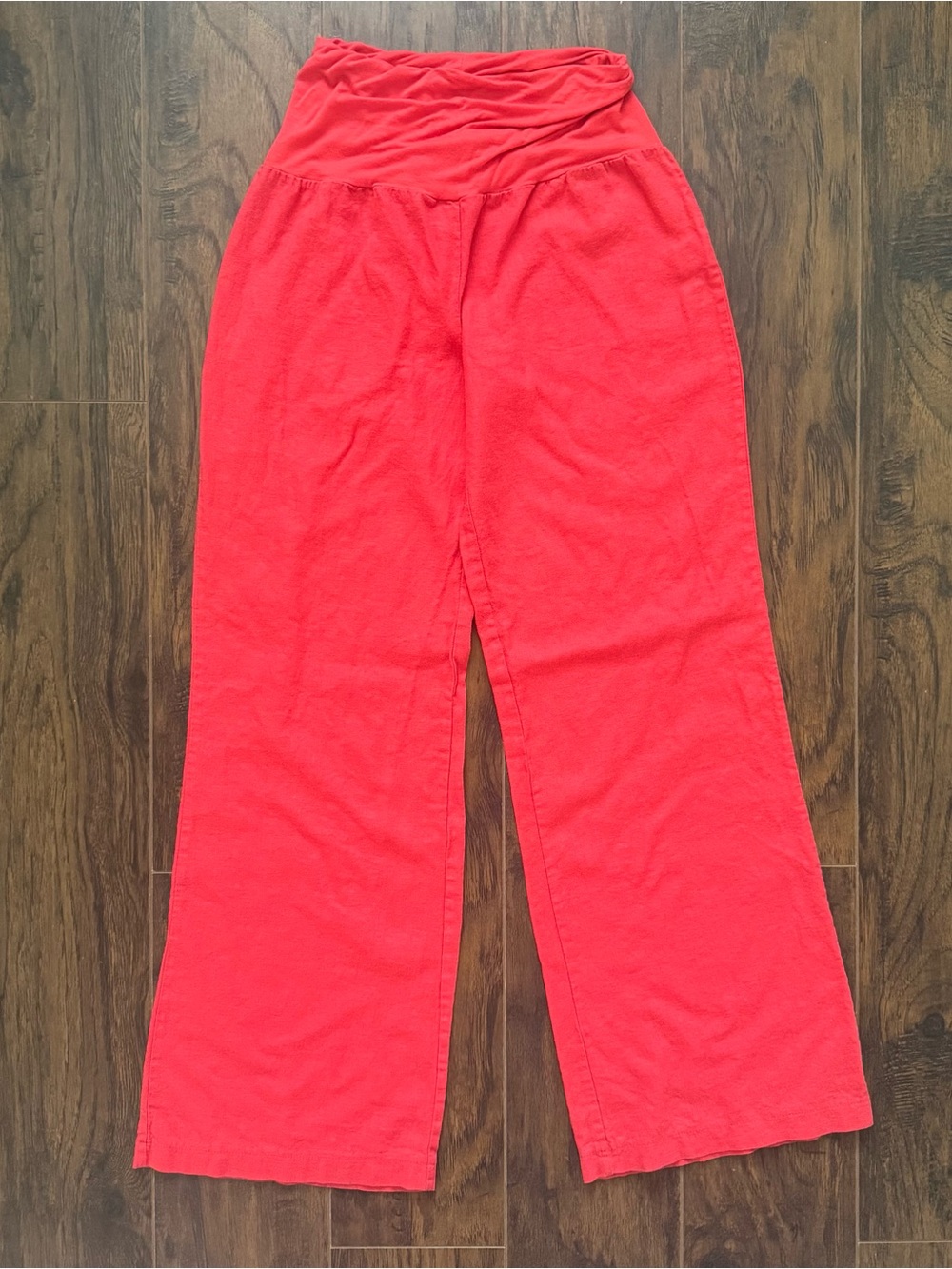 Love Tree Medium Coral Linen Blend Wide Leg High Waist Pants
